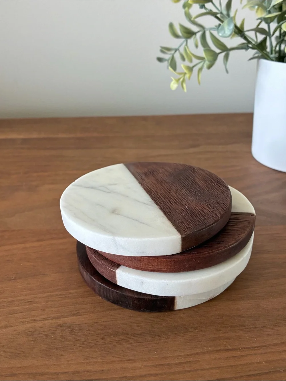 Wood & Marble Coasters Set of 4 MCM Boho